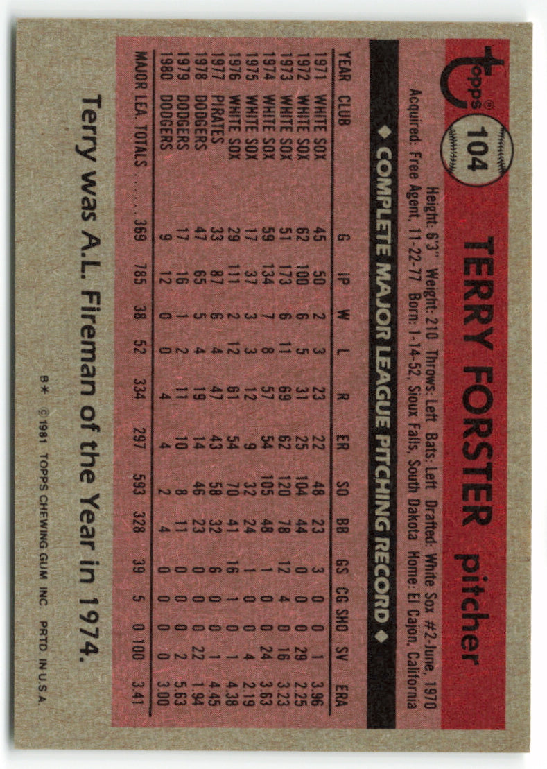 1981 Topps #104 Terry Forster