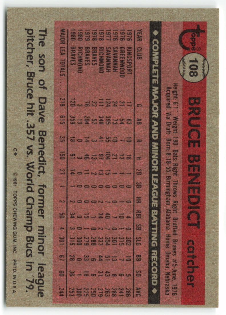 1981 Topps #108 Bruce Benedict