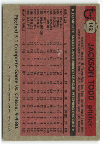 1981 Topps #142 Jackson Todd