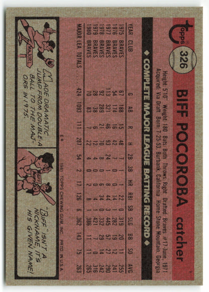 1981 Topps #326 Biff Pocoroba