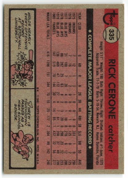 1981 Topps #335 Rick Cerone