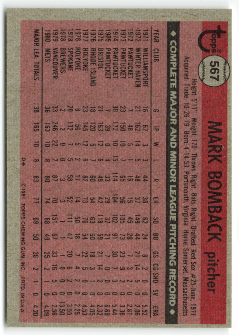 1981 Topps #567 Mark Bomback RC