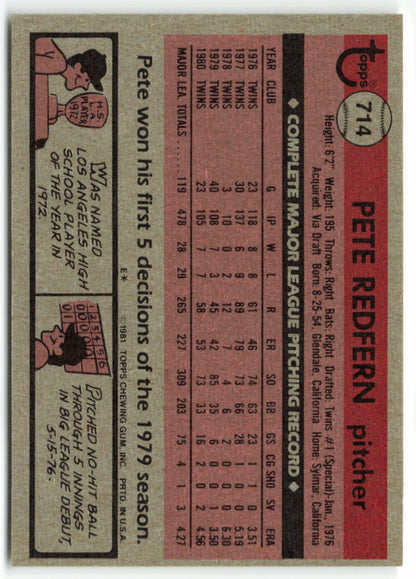 1981 Topps #714 Pete Redfern