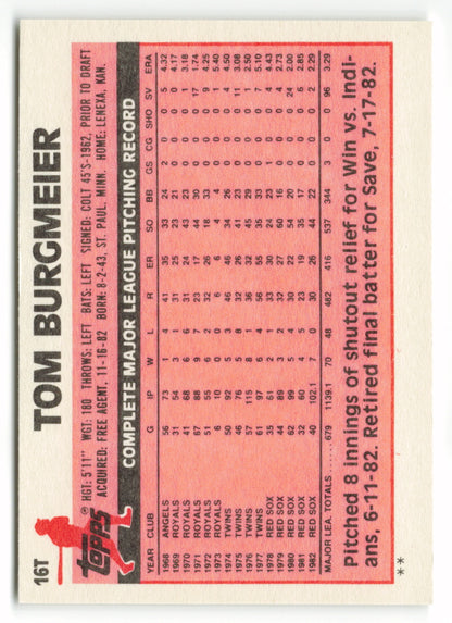 1983 Topps Traded Set #016T  Tom Burgmeier