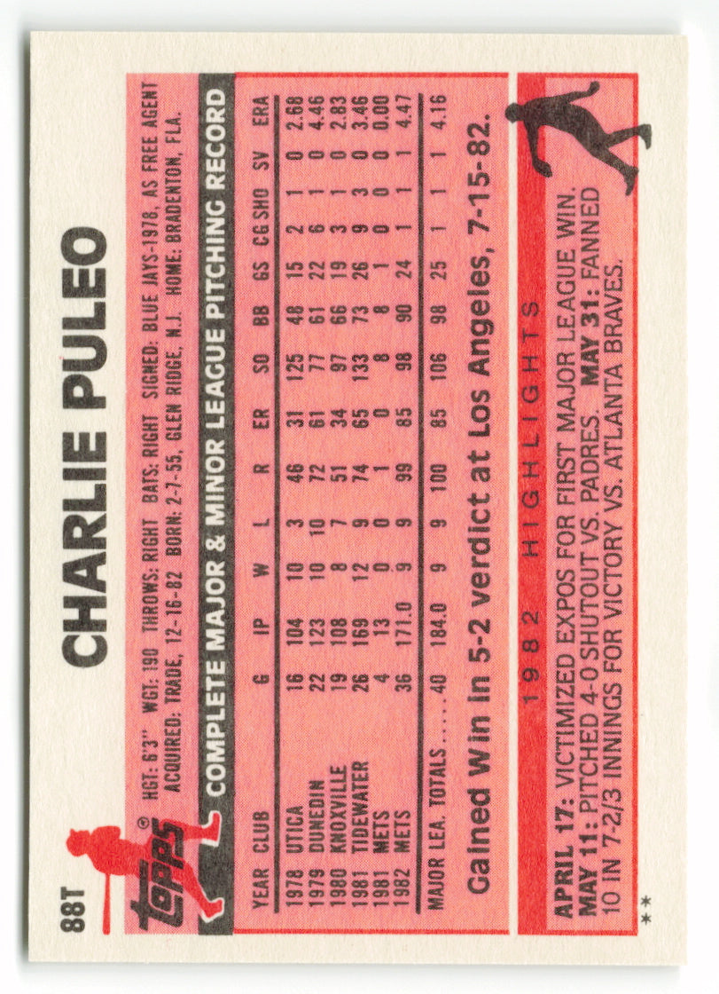 1983 Topps Traded Set #088T  Charlie Puleo