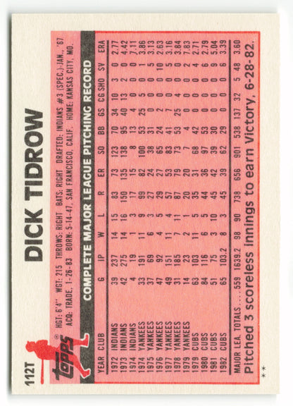 1983 Topps Traded Set #112T  Dick Tidrow