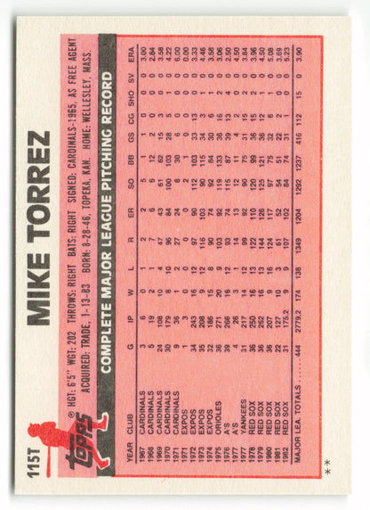 1983 Topps Traded Set #115T  Mike Torrez