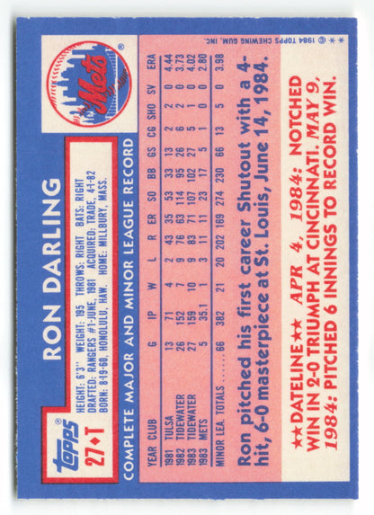 1984 Topps Traded #027T Ron Darling RC