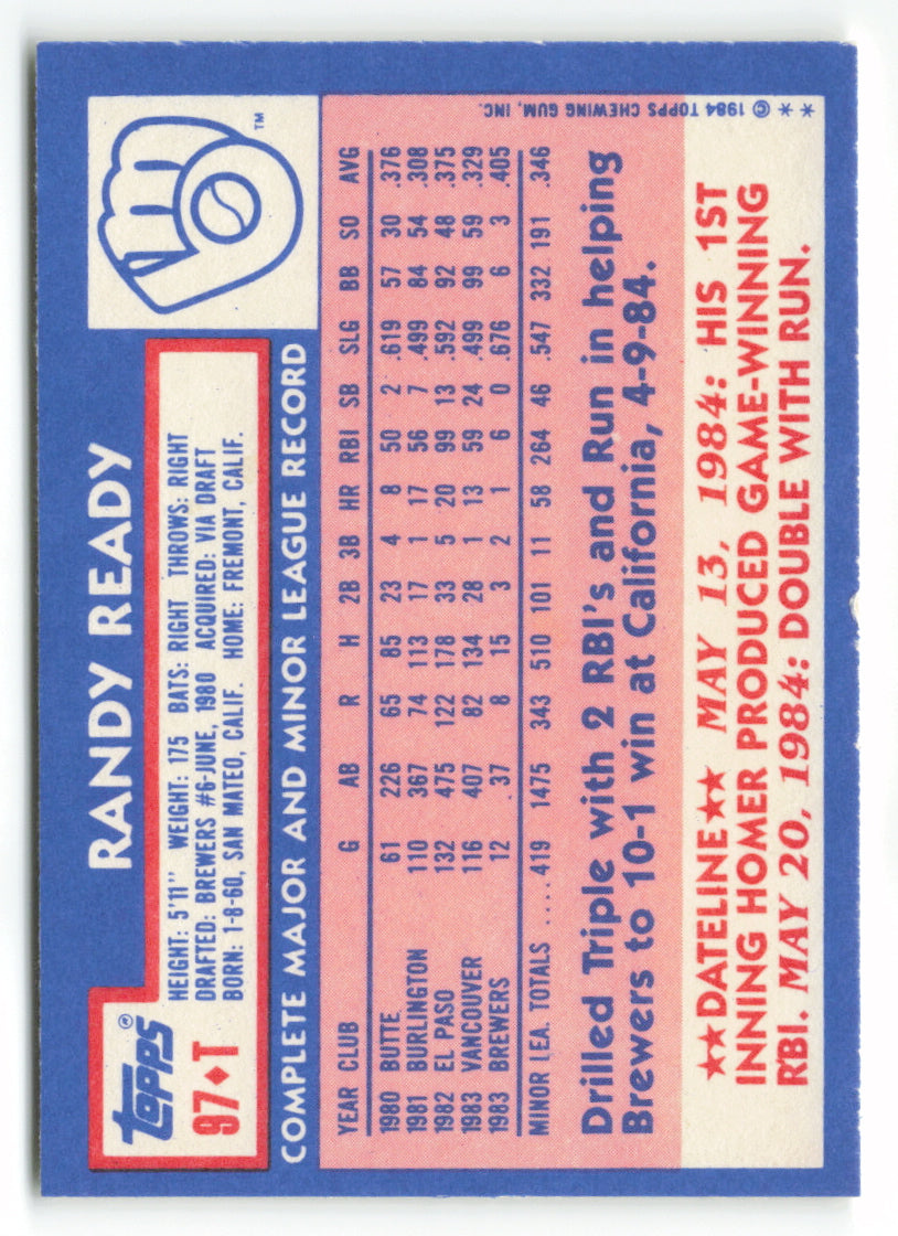 1984 Topps Traded #097T Randy Ready XRC