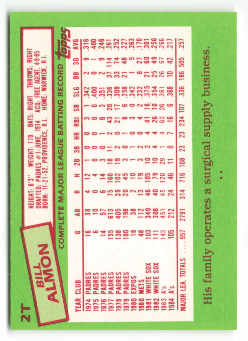 1985 Topps Traded #002T Bill Almon