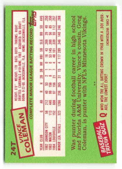 1985 Topps Traded #024T Vince Coleman XRC