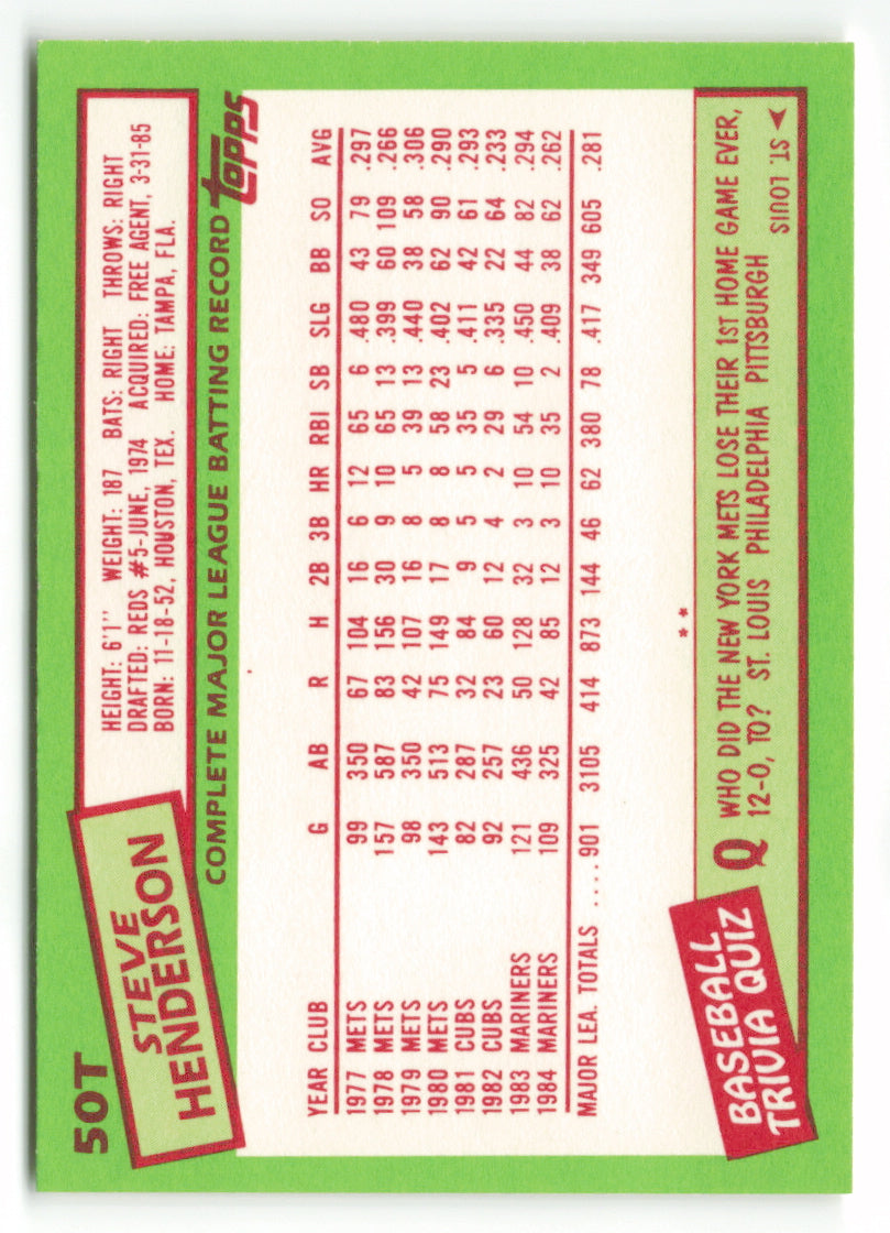 1985 Topps Traded #050T Steve Henderson