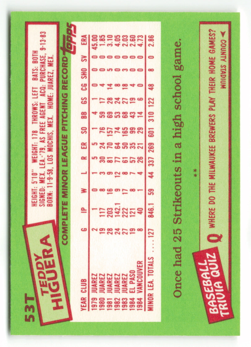 1985 Topps Traded #053T Teddy Higuera XRC