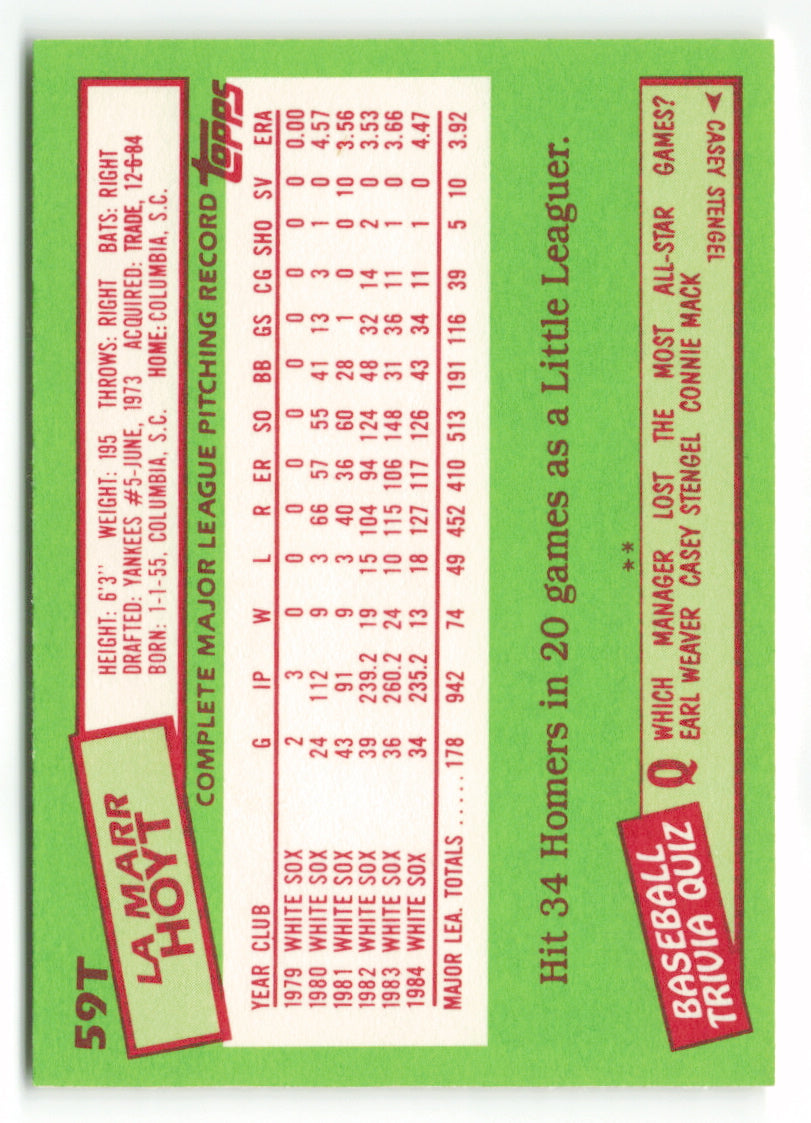 1985 Topps Traded #059T LaMarr Hoyt