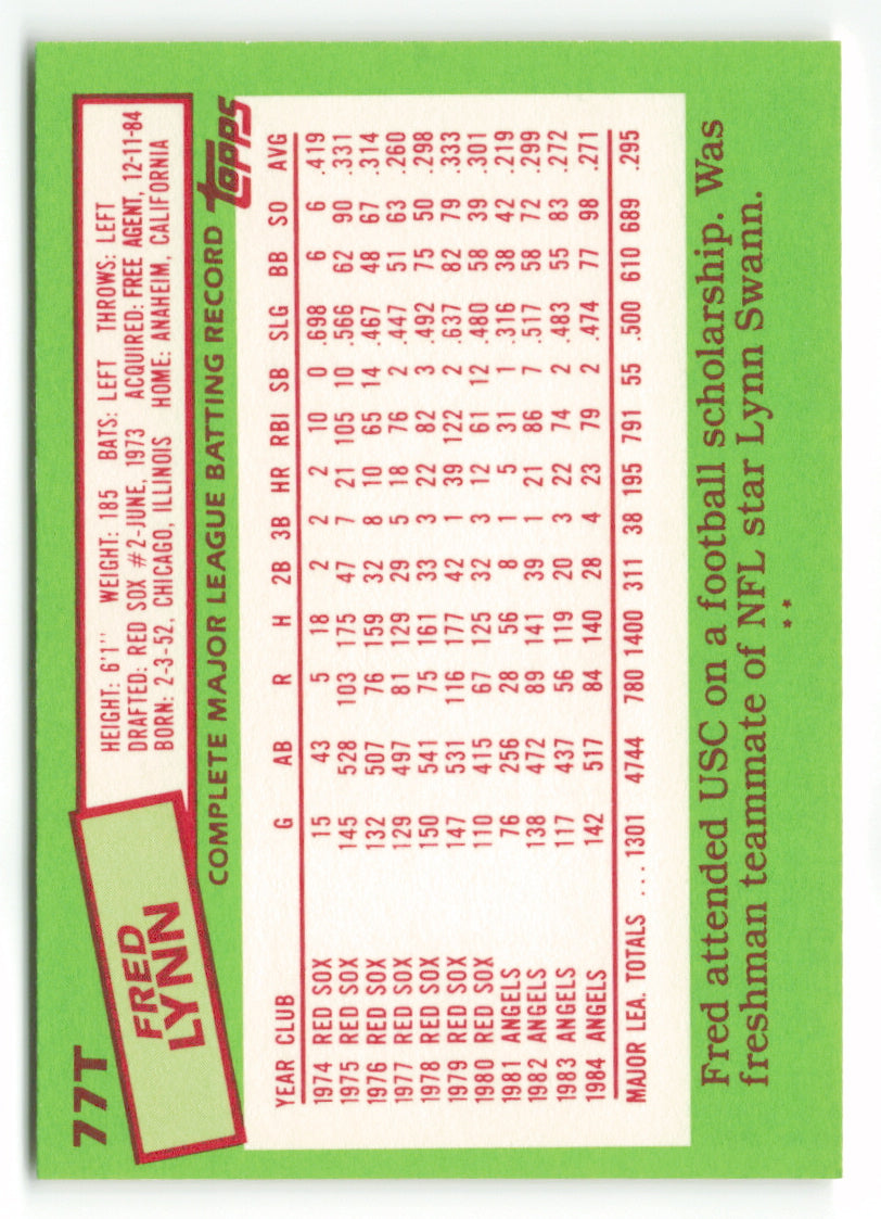 1985 Topps Traded #077T Fred Lynn