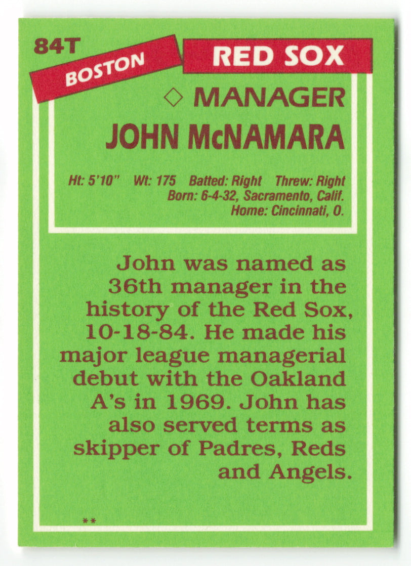 1985 Topps Traded #084T John McNamara MGR