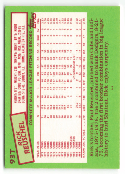 1985 Topps Traded #093T Rick Reuschel