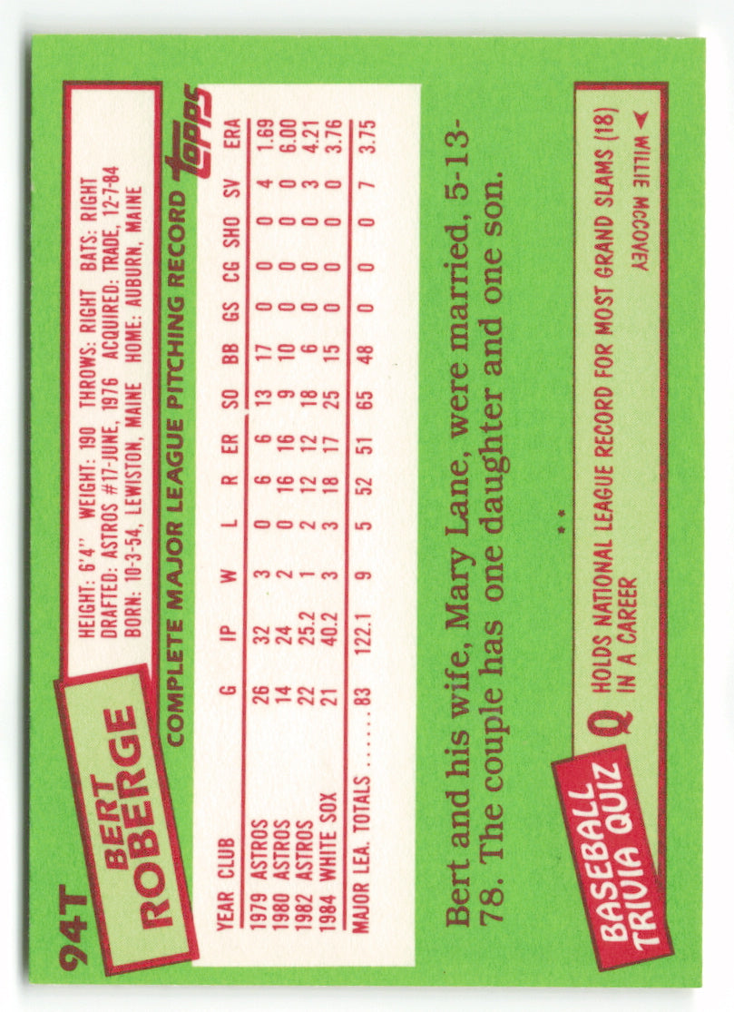 1985 Topps Traded #094T Bert Roberge