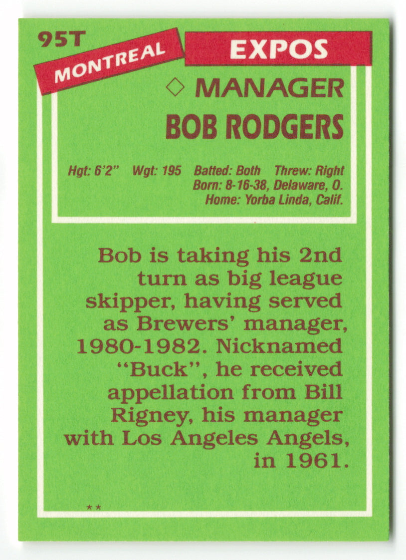 1985 Topps Traded #095T Bob Rodgers MGR