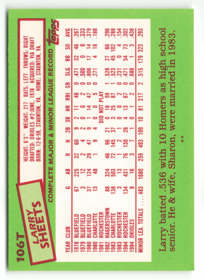 1985 Topps Traded #106T Larry Sheets