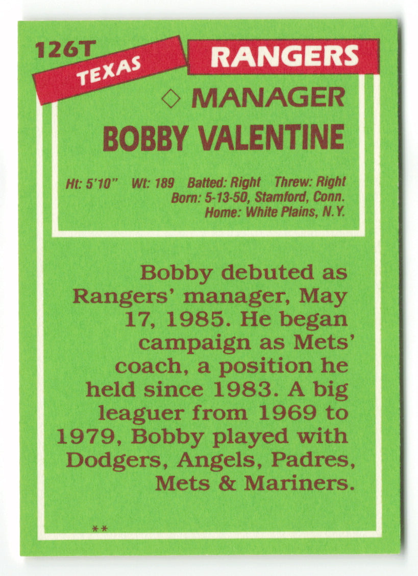 1985 Topps Traded #126T Bobby Valentine MGR