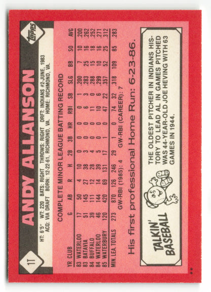 1986 Topps Traded #001T Andy Allanson XRC