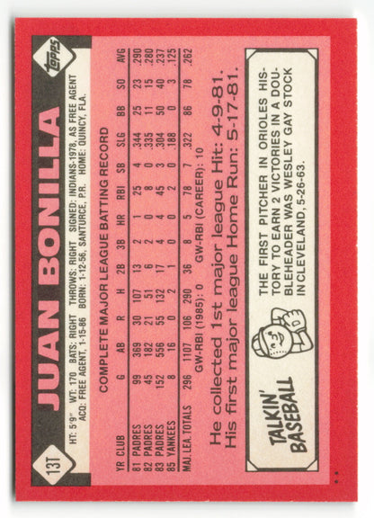 1986 Topps Traded #013T Juan Bonilla