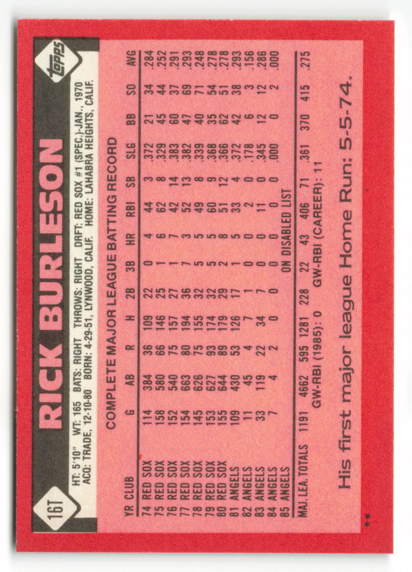 1986 Topps Traded #016T Rick Burleson