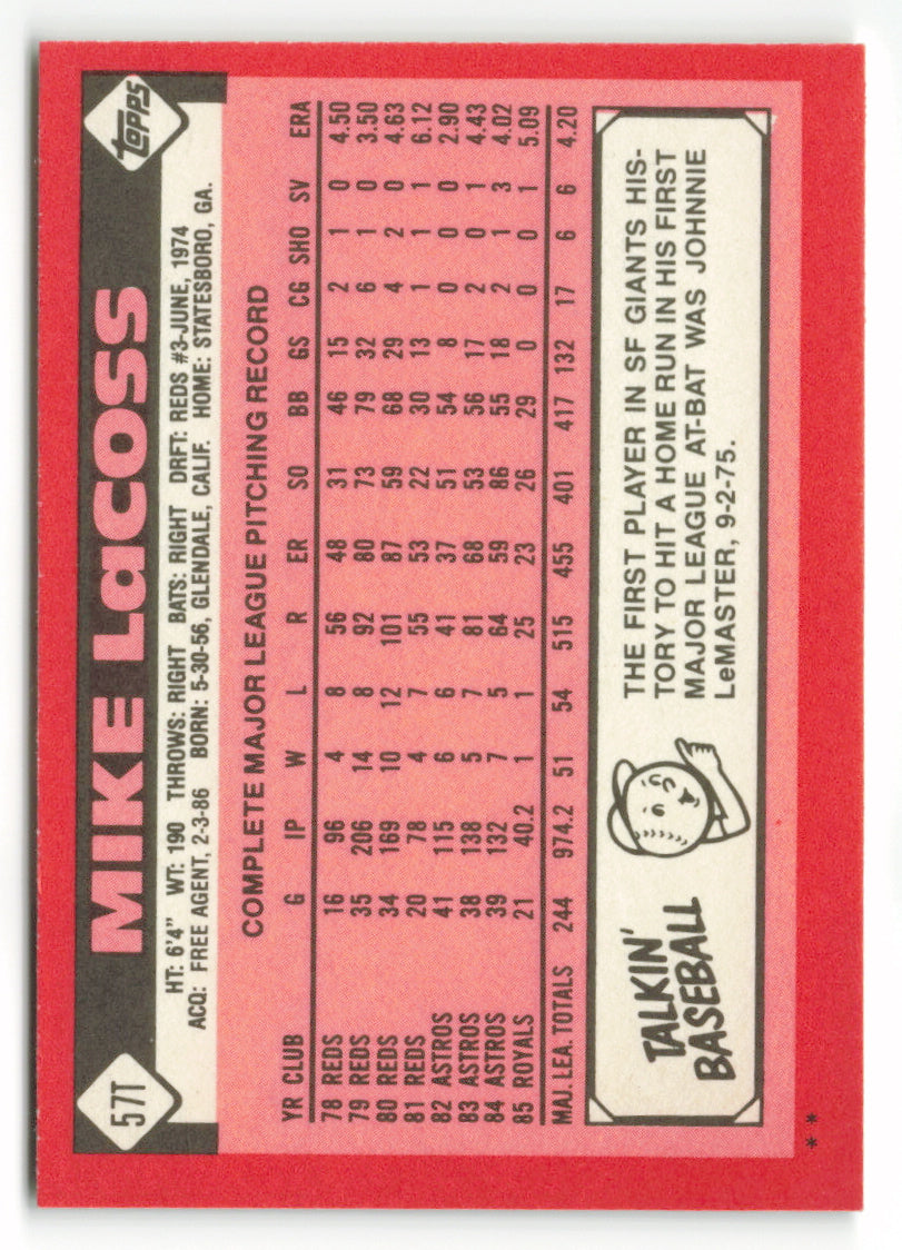 1986 Topps Traded #057T Mike LaCoss