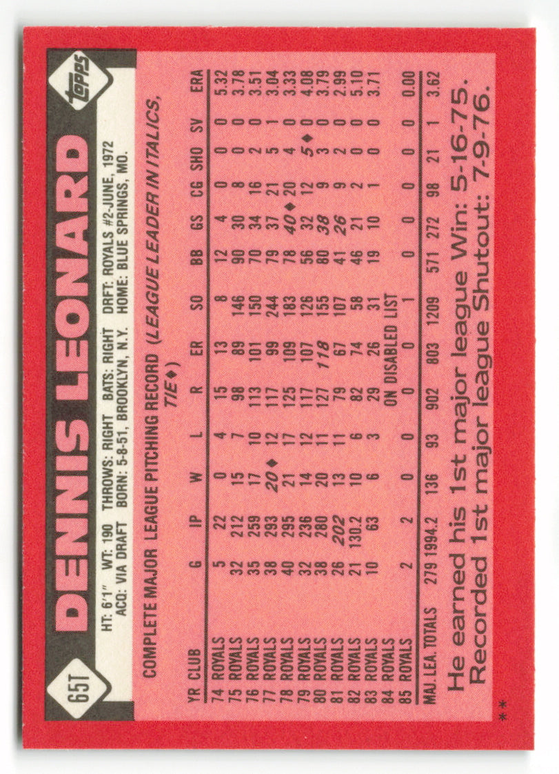 1986 Topps Traded #065T Dennis Leonard