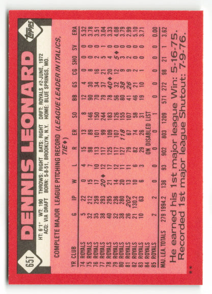 1986 Topps Traded #065T Dennis Leonard