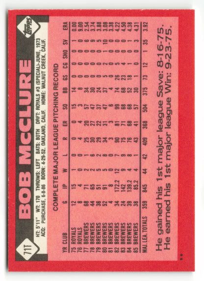 1986 Topps Traded #071T Bob McClure