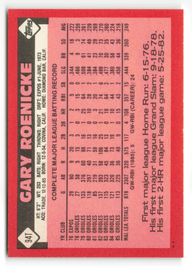 1986 Topps Traded #094T Gary Roenicke