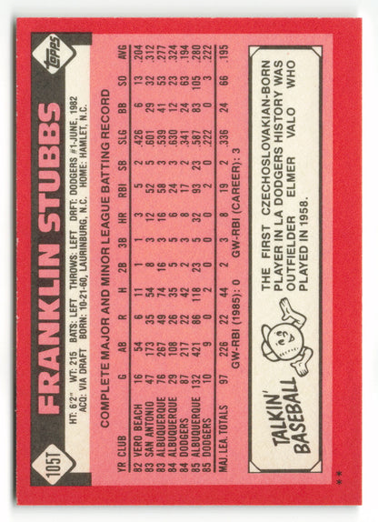 1986 Topps Traded #105T Franklin Stubbs