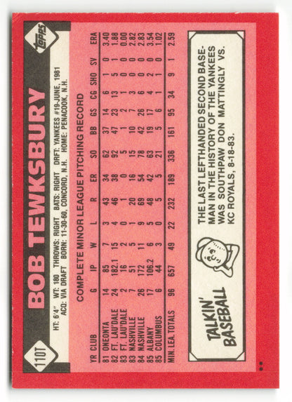 1986 Topps Traded #110T Bob Tewksbury XRC