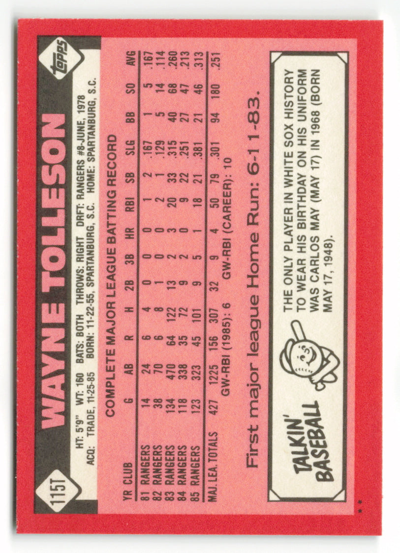 1986 Topps Traded #115T Wayne Tolleson