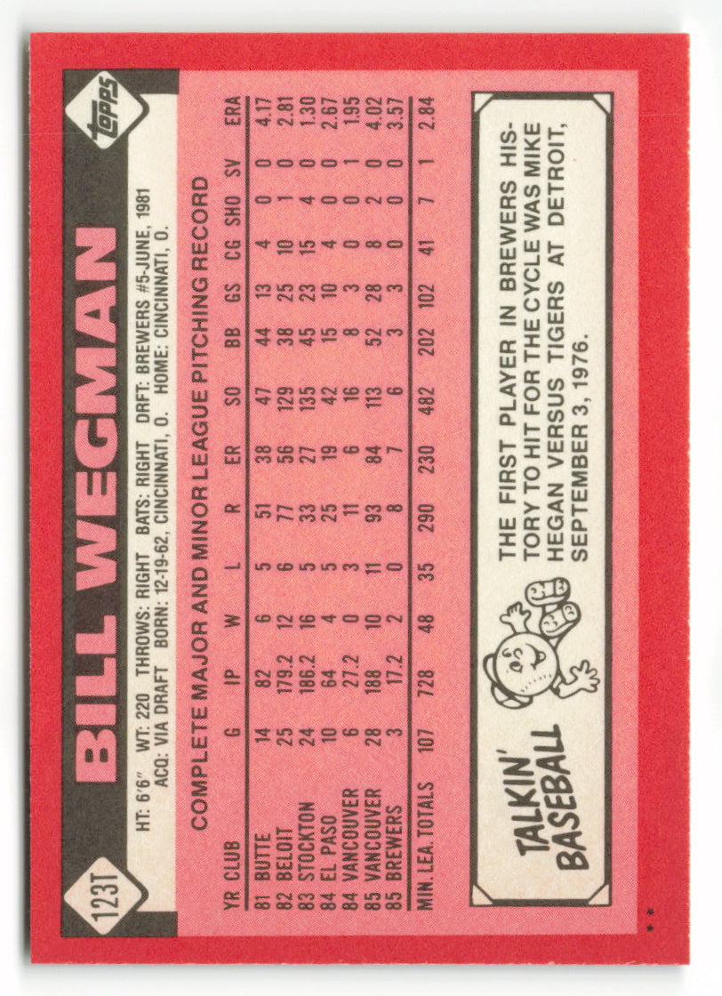 1986 Topps Traded #123T Bill Wegman