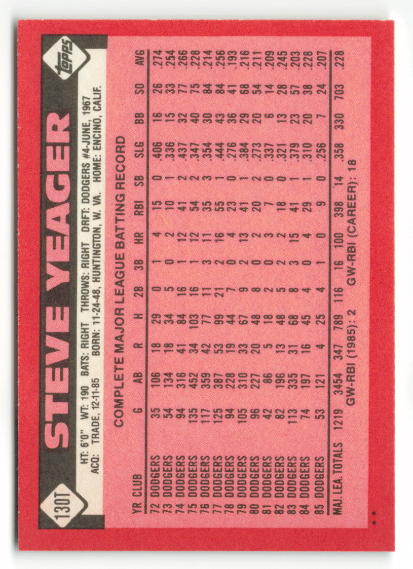 1986 Topps Traded #130T Steve Yeager