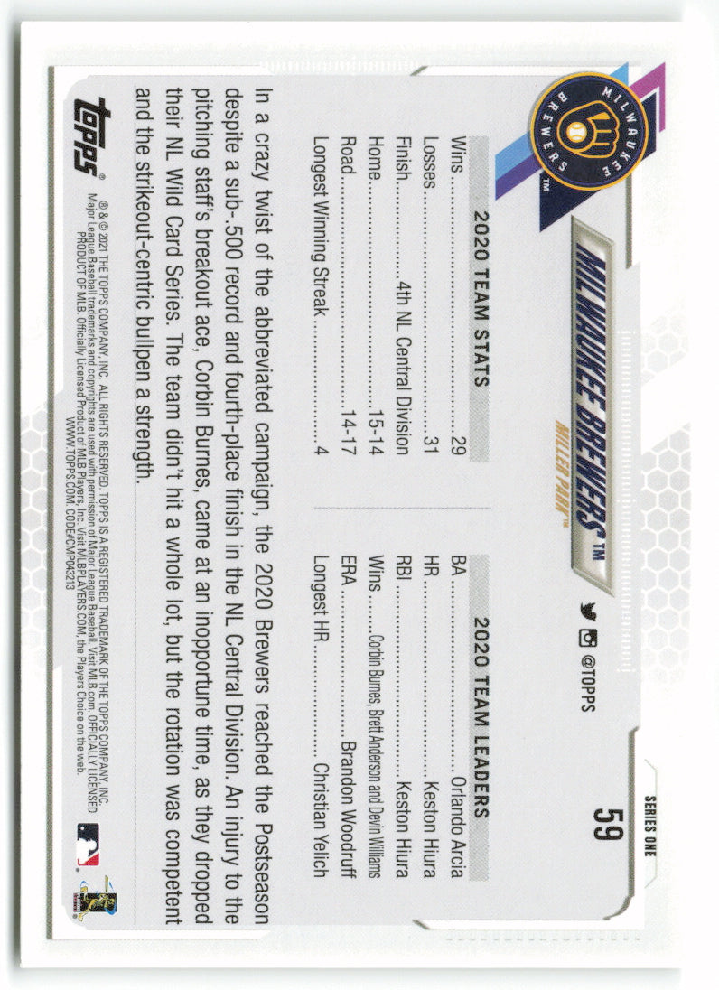 2021 Topps #059 Milwaukee Brewers Team Card