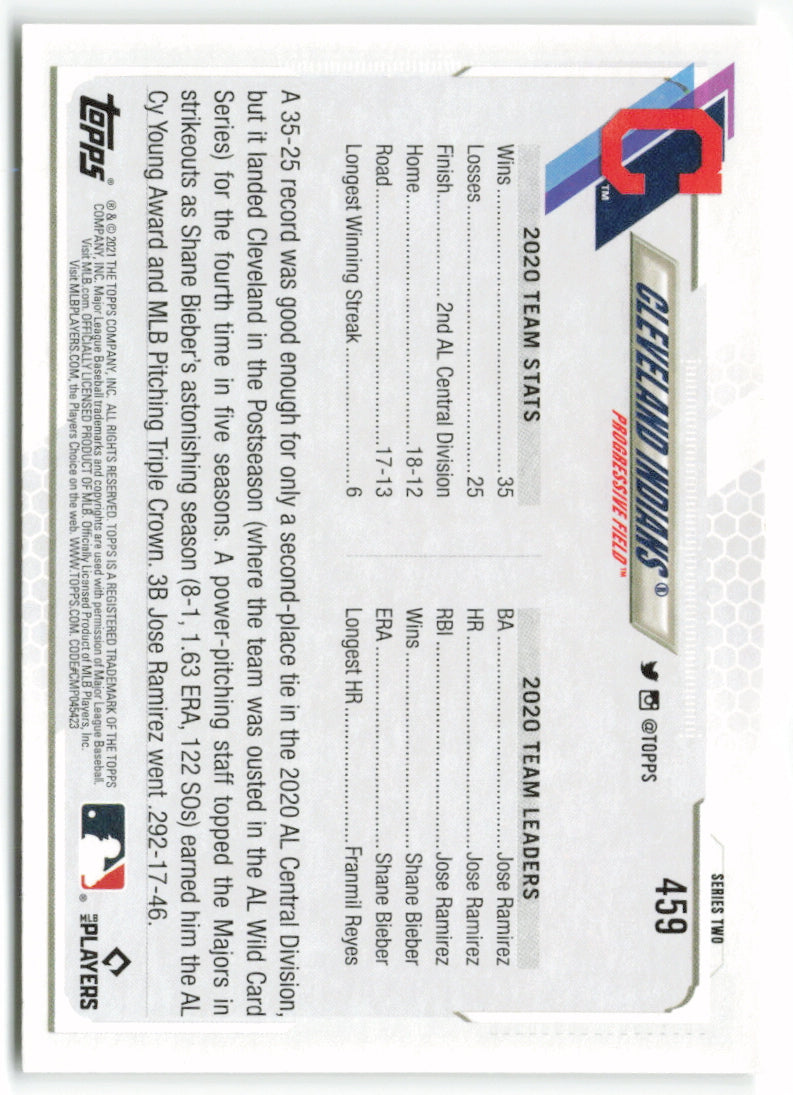 2021 Topps #459 Cleveland Indians Team Card