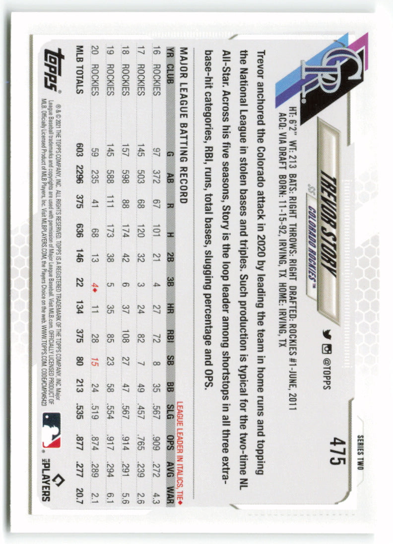 2021 Topps #475 Trevor Story