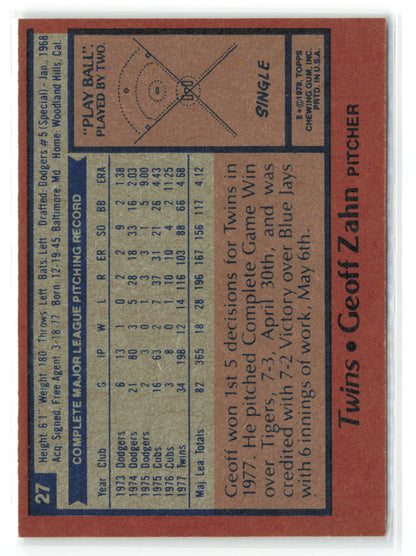 1978 Topps #027 Geoff Zahn