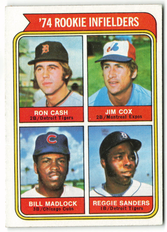 1974 Topps #600 1974 Rookie Infielders (Cash / Cox / Madlock / Sanders) RC