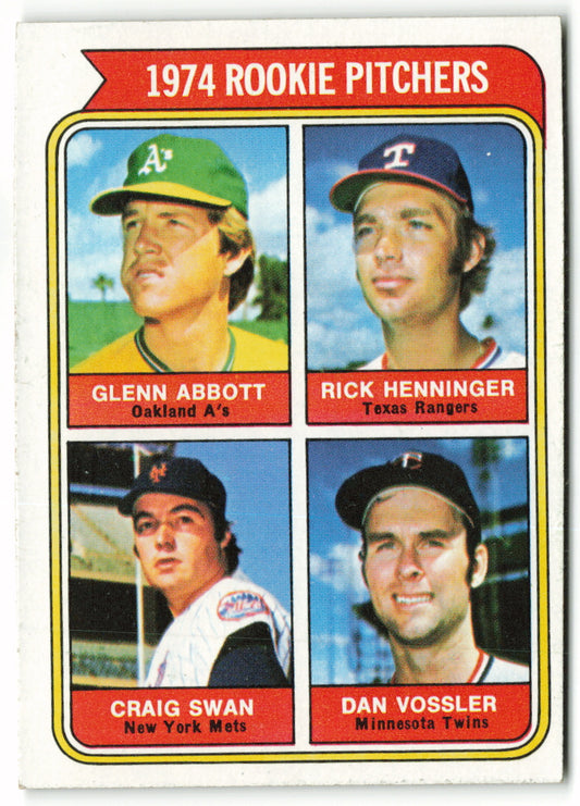 1974 Topps #602 1974 Rookie Pitchers (Abbott / Henninger / Swan / Vossler) RC