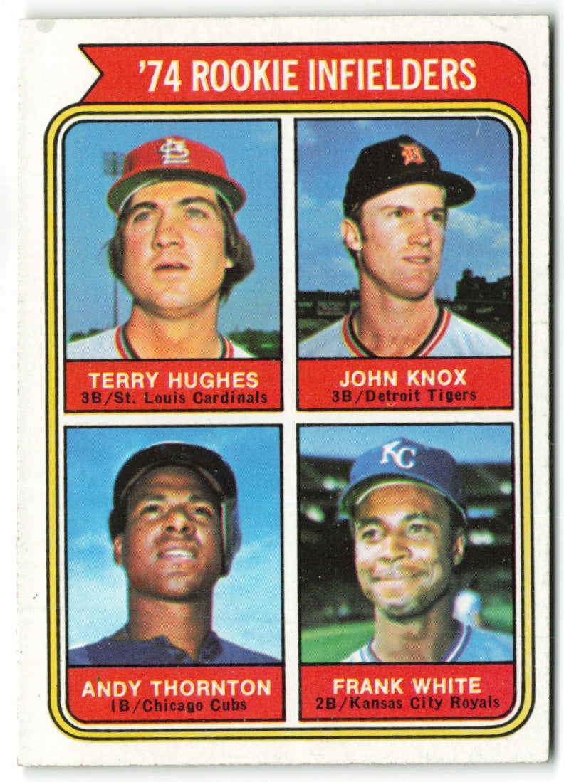 1974 Topps #604 1974 Rookie Infielders (Hughes / Knox / Thornton / White) RC