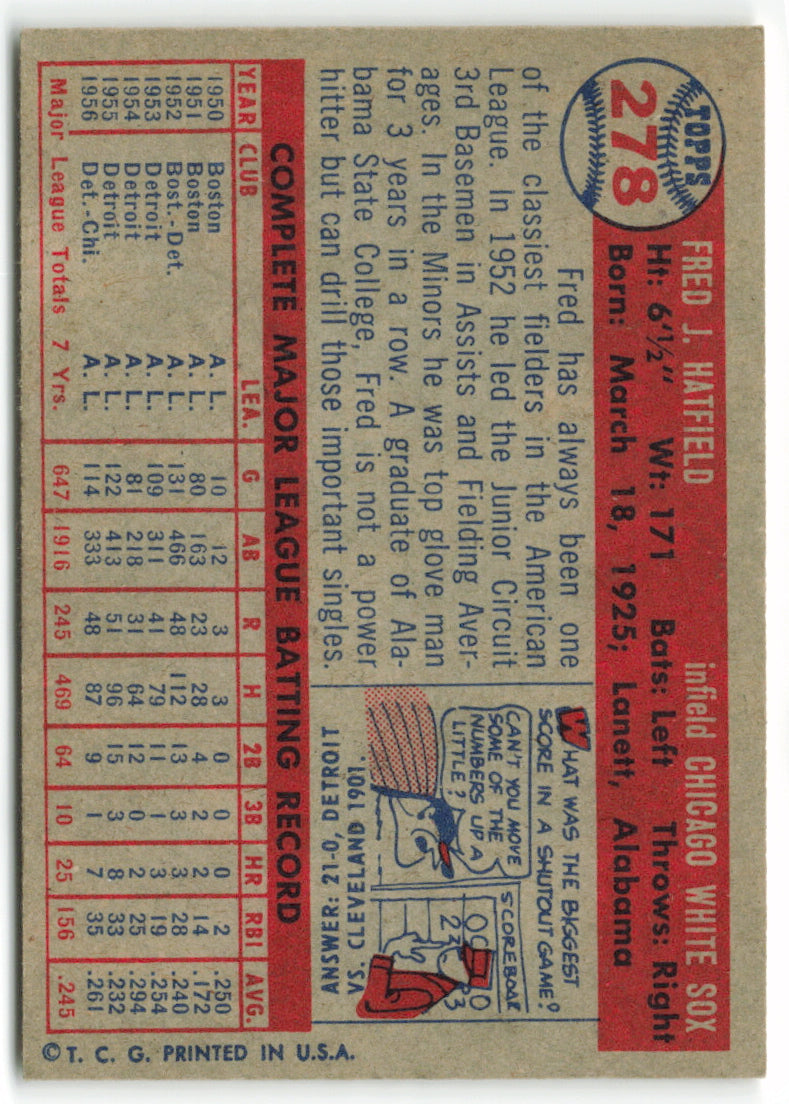 1957 Topps #278 Fred Hatfield