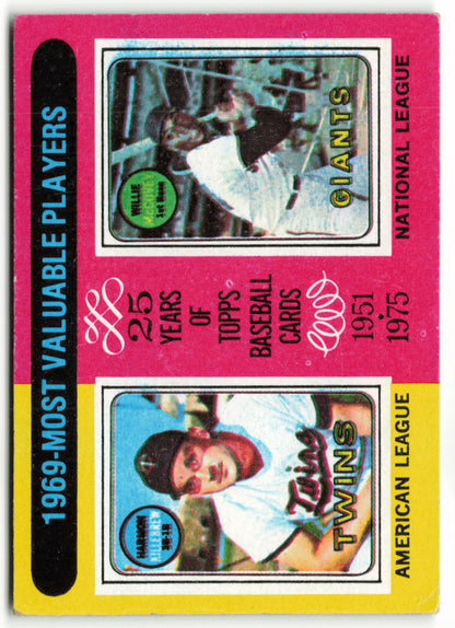 1975 Topps Mini #207 1969 MVP's: Harmon Killebrew / Willie McCovey